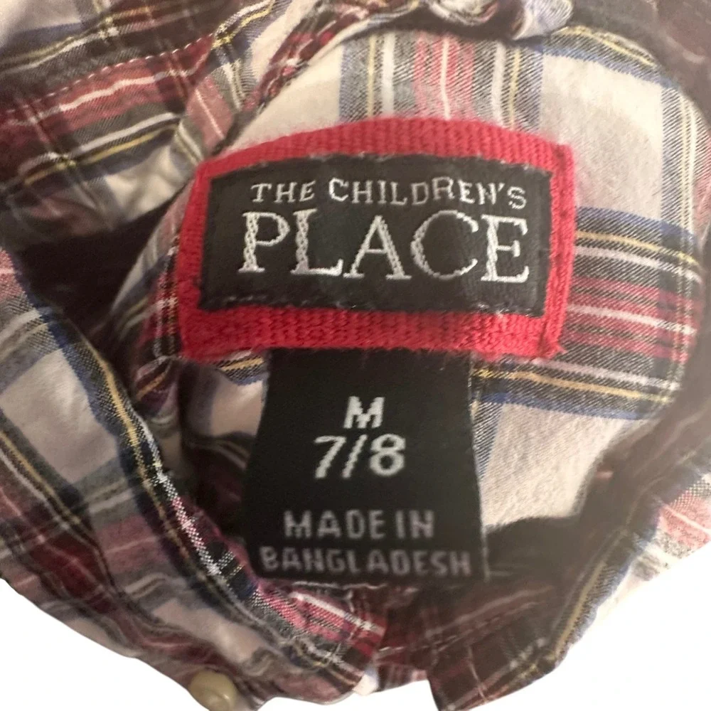 The Children's‎ Place Boys Plaid Button Down Shirt Long Sleeve Size 7/8 Cotton